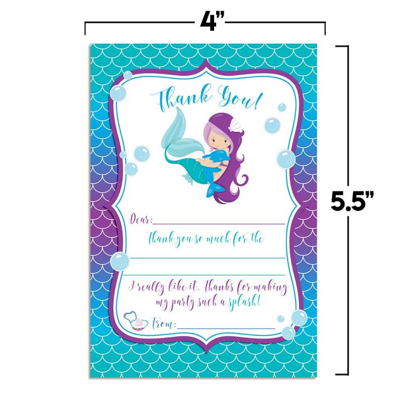 Amanda Creation Magical Mermaid Thank You Notes for Kids, Ten 4" x 5.5" Fill In The Blank Cards with 10 White Envelopes by AmandaCreation - Image 5